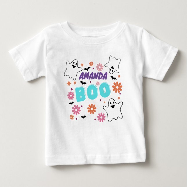 Camiseta Design Floral de Halloween Retro-Boo Personalizáve (Frente)