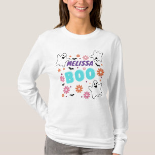 Camiseta Design Floral de Halloween Retro-Boo Personalizáve