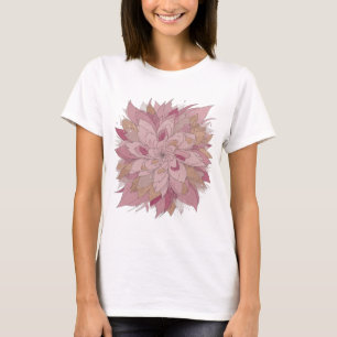Camiseta Design Floral Prata Nítido ROSA E OURO