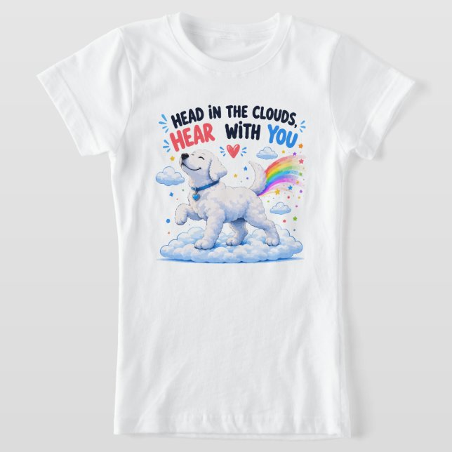 Camiseta Design Fofo de Cachorro com Cabeça nas Nuvens (Postura )