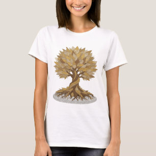Camiseta Design Gráfico Árvore Dourada da Vida Cinza Limpo