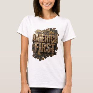 Camiseta Design Gráfico atraente 'AMÉRICA PRIMEIRO' em Prat