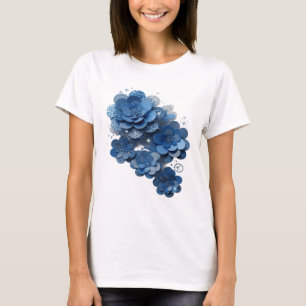 Camiseta Design Gráfico Brilhante Floral Azul PRATEADO WITT