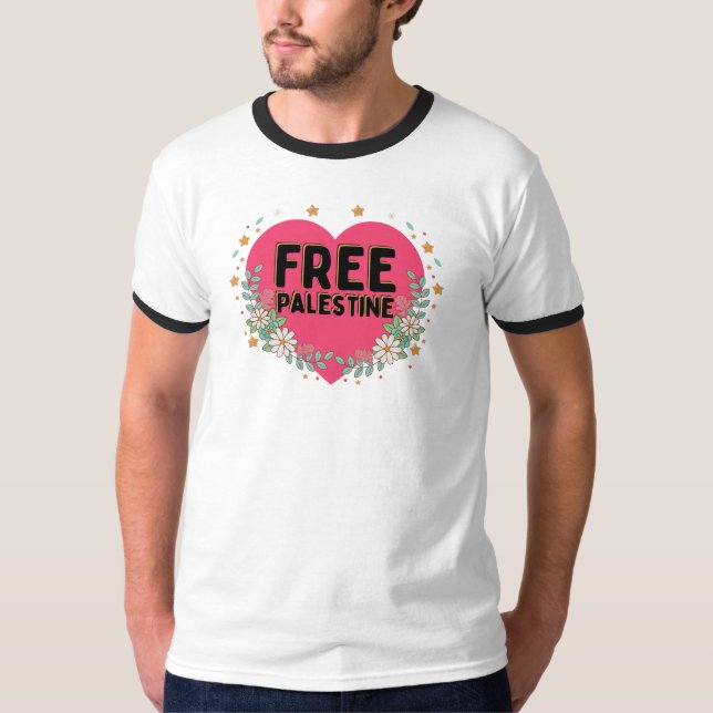 Camiseta design gráfico cardíaco rosa-giro-palestiniano (Frente)