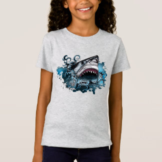 Camiseta Design Gráfico de Aventura de Tubarão Legal na Ond
