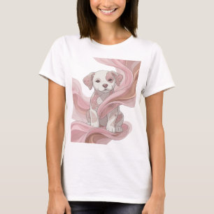 Camiseta Design Gráfico de Cachorrinho Rosa Prata Esbelto