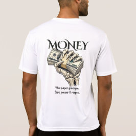 Camiseta Design Gráfico de Mão de Esqueleto Segurando Dinhe