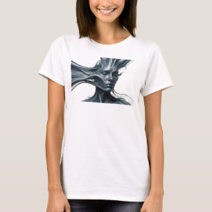Camiseta Design Gráfico de Rosto Abstrato Prateado Elegante