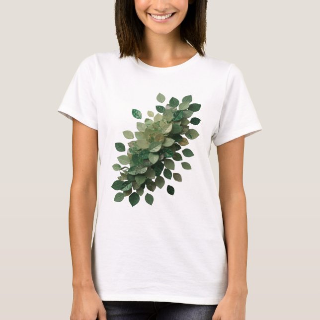 Camiseta Design Gráfico Folhas Verdes Estilosas (Frente)
