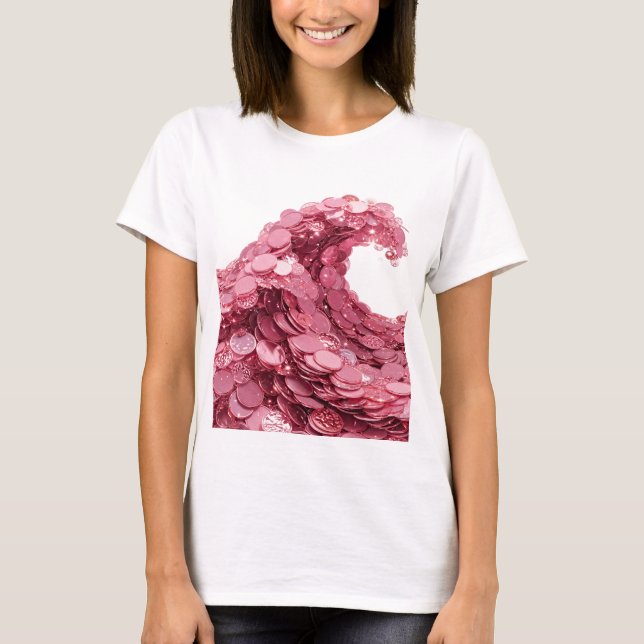 Camiseta Design Gráfico Onda de Moeda Rosa Estilosa (Frente)
