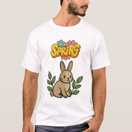 Camiseta Design Gráfico Retrô dos Anos 70 com Coelho da Pri
