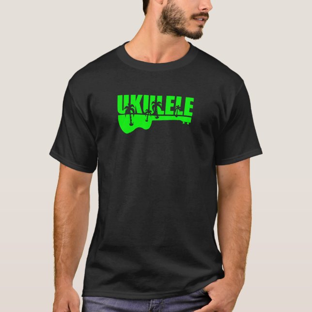 Camiseta design havaiano tropical verde do ukulele do uke (Frente)