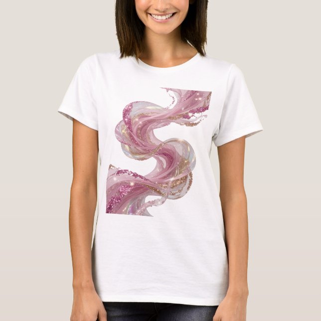 Camiseta Design icônico prateado com redemoinhos de brilho  (Frente)