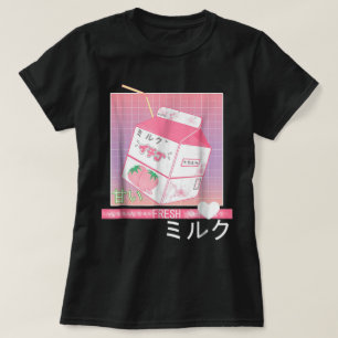 Camiseta Design Kawaii de Leite de Morango Vaporwave