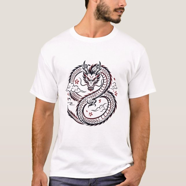 Camiseta Design Minimalista de Círculo de Dragão Japonês |  (Frente)