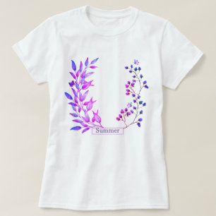 Camiseta Design original de flores e ramos roxos