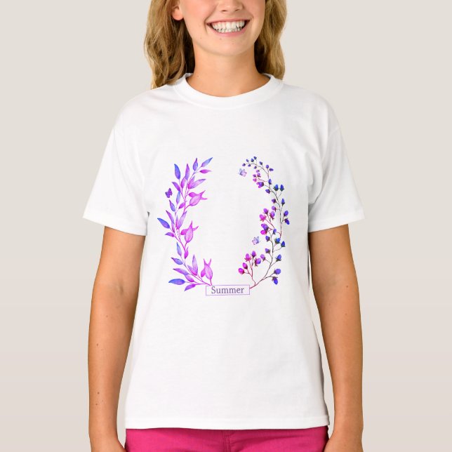 Camiseta Design original de flores e ramos roxos (Frente)