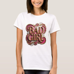 Camiseta Design Ousado Menina Má Dourado Elegante