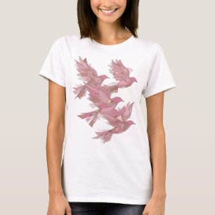 Camiseta Design Ousado Moderno Rosa TRÊS PÁSSAROS ROSA EM V