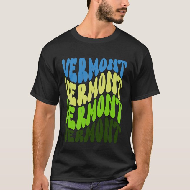 Camiseta Design Patriótico com Texto Ondulado de Vermont (Frente)