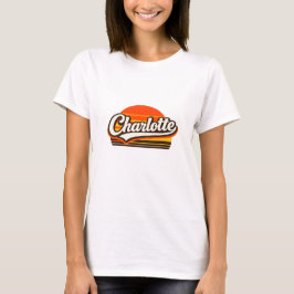 Camiseta Design Personalizado de Nome Charlotte Retro Pôr d