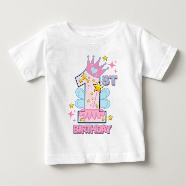 Camiseta Design personalizado de primeira fada de aniversár (Frente)