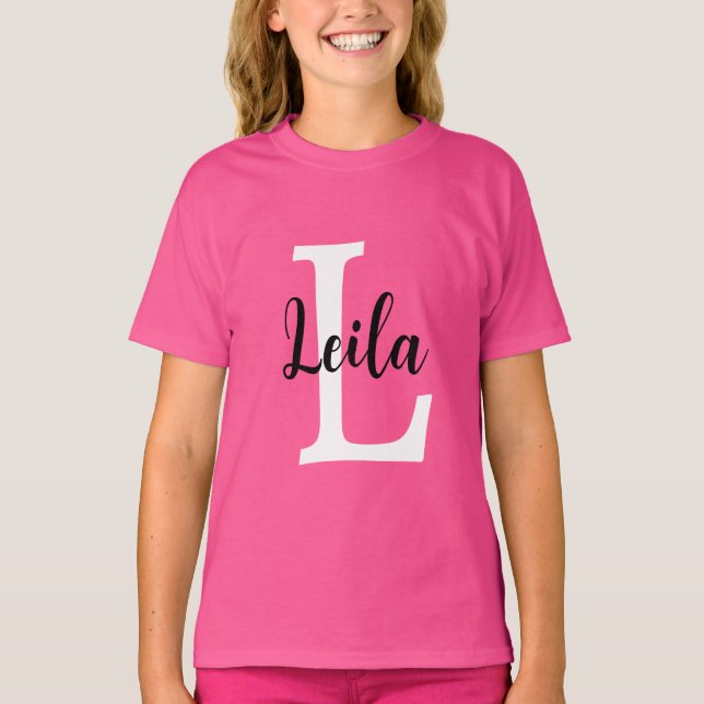 Camiseta Design Personalizado Nome Monograma Rosa em Script (Frente)