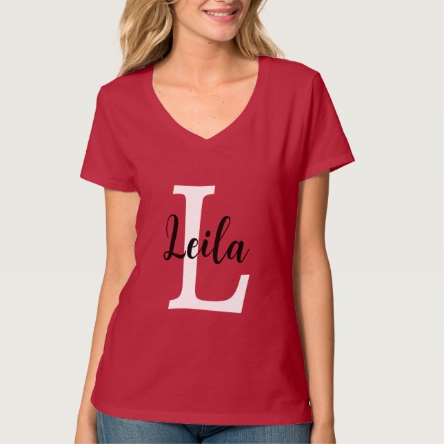 Camiseta Design Personalizado Nome Monograma Script Rosa (Frente)