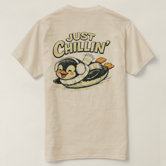 Camiseta design Pinguim Relaxado “Só Relaxando” (Verso do Design)