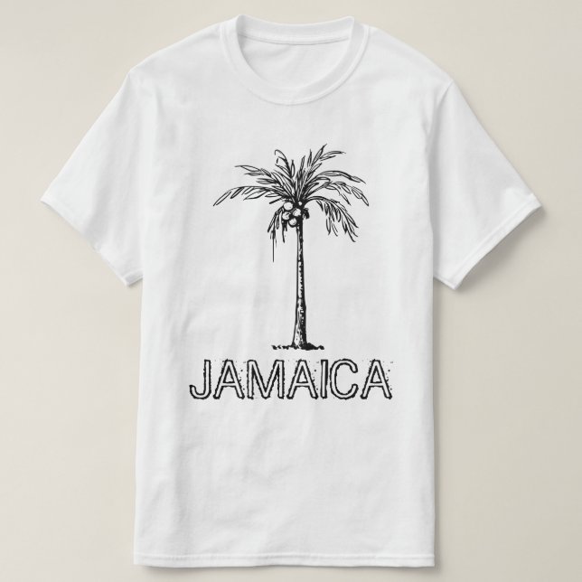 Camiseta Design preto e branco do coqueiro da Jamaica (Frente do Design)