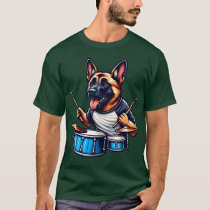 Camiseta Design retrô de banda de baterista Malinois legal
