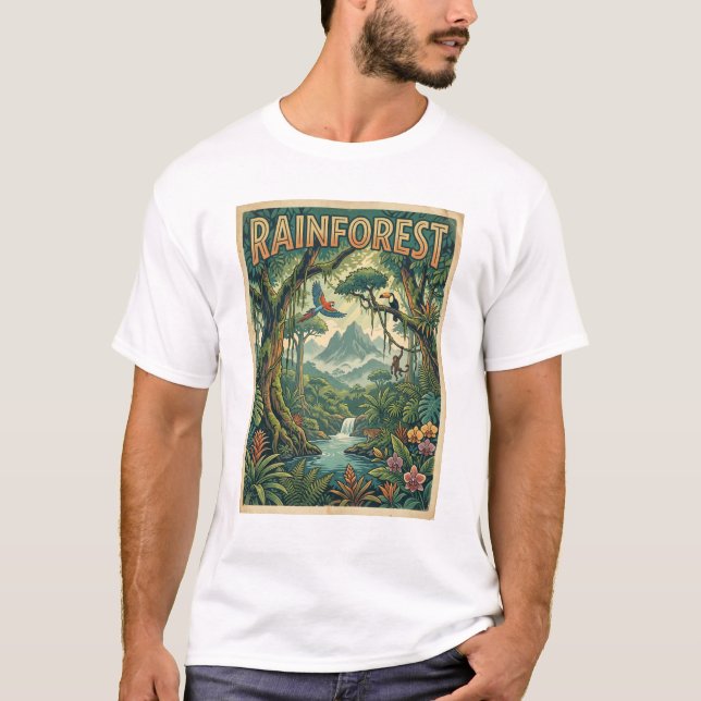 Camiseta design retrô de floresta tropical (Frente)