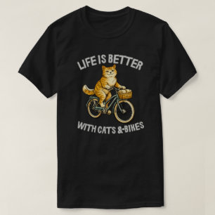 Camiseta Design Retro de Gatos e Bicicletas