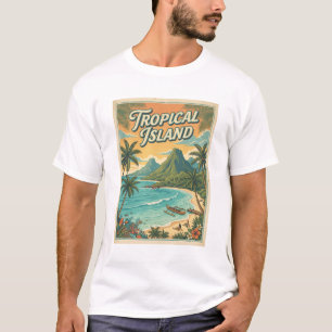 Camiseta design retrô de ilha tropical