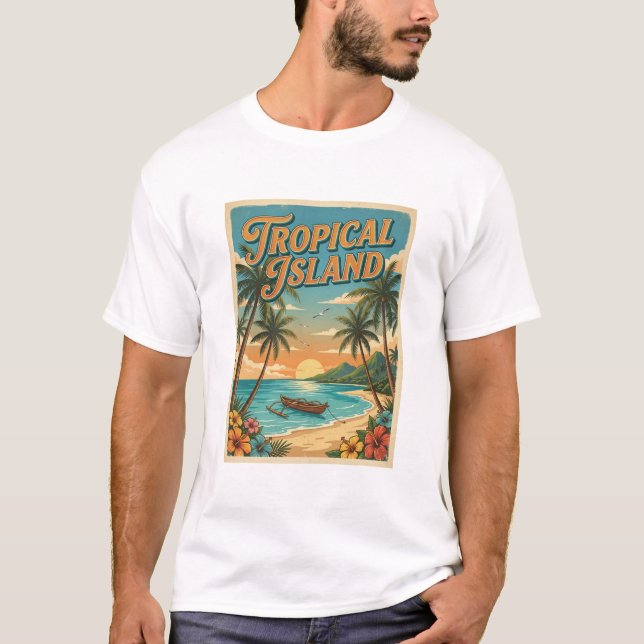 Camiseta design retrô de ilha tropical (Frente)