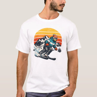 Camiseta Design Retro de Pôr do Sol de Esqui Vintage