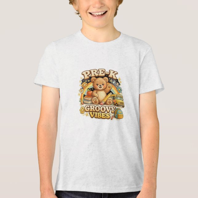 Camiseta Design Retro de Pré-Escola com Vibrações Divertida (Frente)