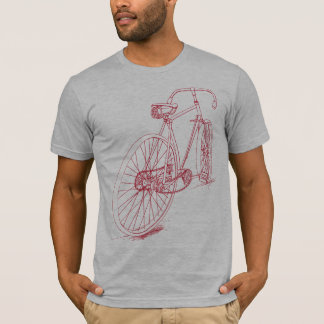 Camiseta Design retro do desenho da bicicleta no vermelho