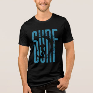 Camiseta Design Retro Silhueta de Surfista Onda de Surf Vin