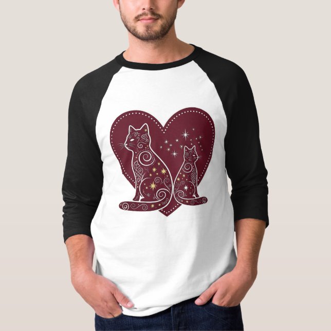 Camiseta Design Romântico do Coração de Gato (Frente)