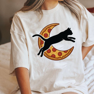 Camiseta Design Silhueta Gato Pizza Lua