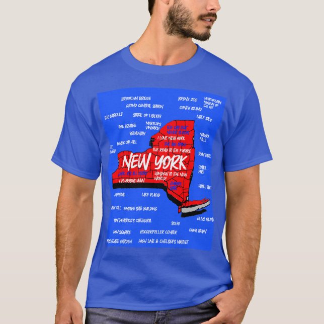 Camiseta Design-T-Shirt do mapa de Nova Iorque 3d (Frente)