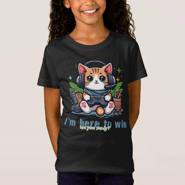 Camiseta Design único de um gato bonito brincando com um jo (Frente)
