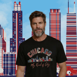 Camiseta Design Vibrante de Patchwork Falso de Chicago