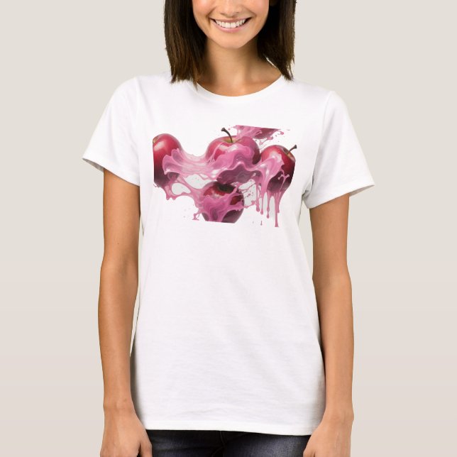 Camiseta Design Visual Abstrato Rosa de Maçã na Moda (Frente)