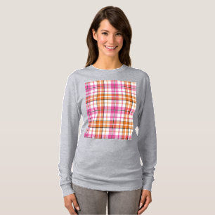 Camiseta Design Xadrez Escocês Laranja Rosa Branco