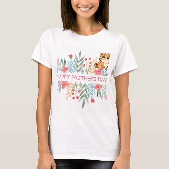 Camiseta Designo de dia das mães e gato (Frente)