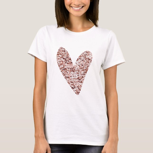 Camiseta Designs de brilho do coração com clipe Dourado ros (Frente)