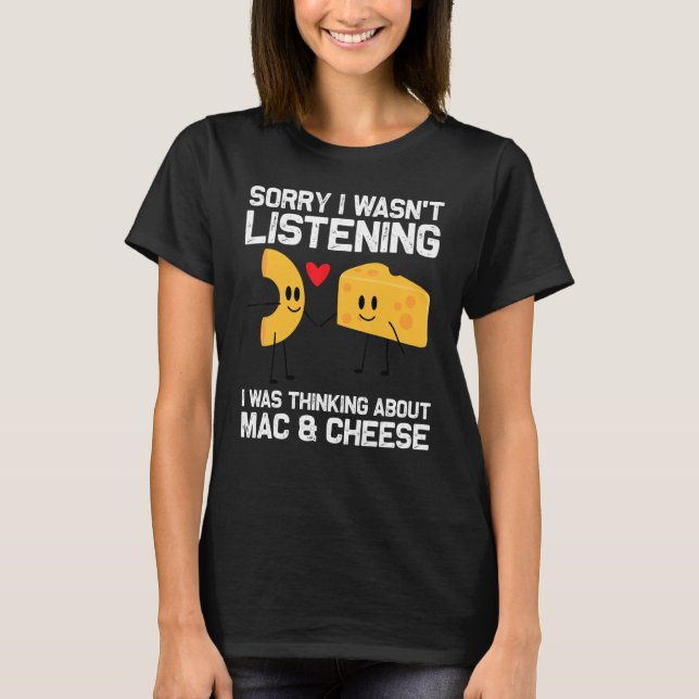 Camiseta Designs Mac E Queijo Para Mulheres Masculinas Comi (Frente)