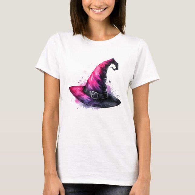 Camiseta Designs Rosa de Chapéu de Bruxa Magia (Frente)